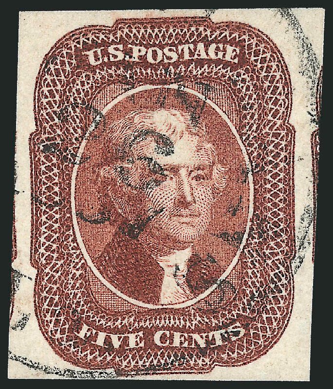 US Stamp Price Scott Cat. # 12: 5c 1856 Jefferson. Robert Siegel Auction Galleries, Oct 2011, Sale 1014, Lot 1059