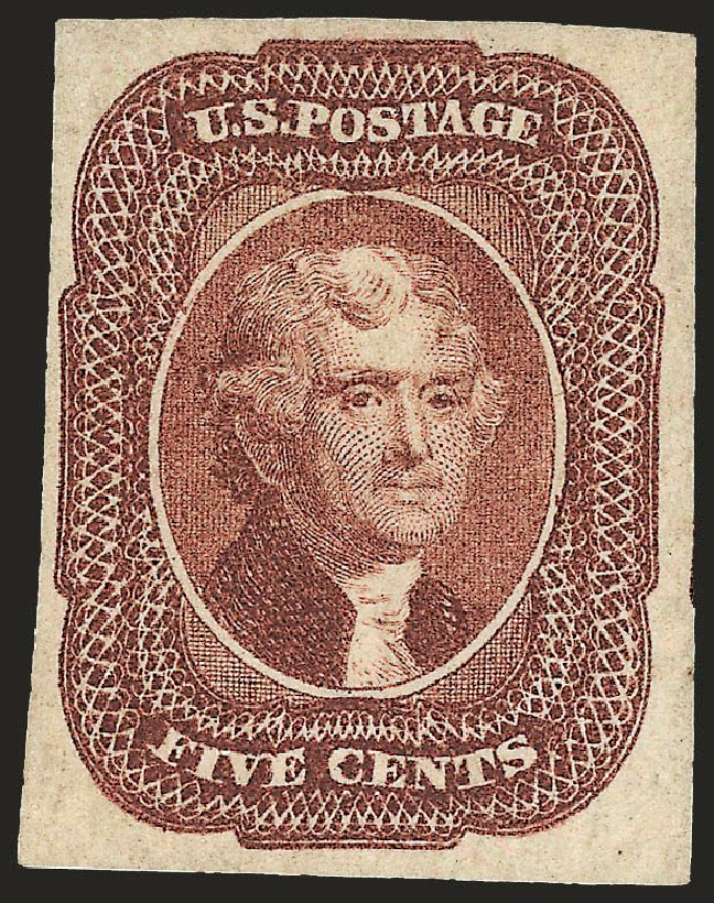 US Stamps Prices Scott Catalogue # 12 - 1856 5c Jefferson. Robert Siegel Auction Galleries, Jan 2009, Sale 968, Lot 19