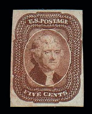 US Stamp Values Scott Catalog #12: 1856 5c Jefferson. Matthew Bennett International, Jun 2007, Sale 319, Lot 1070