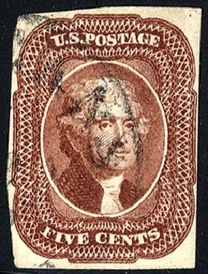 Prices of US Stamps Scott Cat. 12 - 1856 5c Jefferson. Cherrystone Auctions, Jan 2008, Sale 200801, Lot 1030