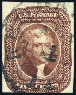 US Stamp Prices Scott Catalogue # 12 - 5c 1856 Jefferson. Harmer-Schau Auction Galleries, Feb 2010, Sale 84, Lot 1280