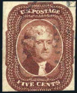 US Stamps Prices Scott Catalog 12: 5c 1856 Jefferson. Harmer-Schau Auction Galleries, Apr 2010, Sale 85, Lot 240
