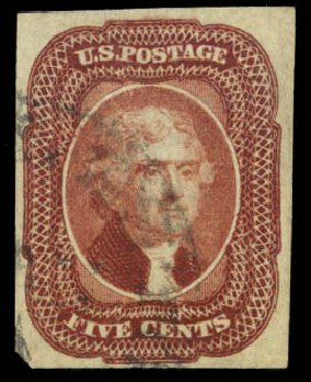 US Stamps Value Scott Cat. # 12 - 5c 1856 Jefferson. Daniel Kelleher Auctions, Oct 2014, Sale 660, Lot 2040