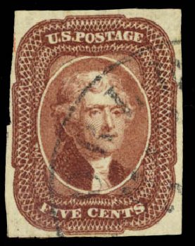 US Stamp Prices Scott Catalogue 12: 5c 1856 Jefferson. Daniel Kelleher Auctions, Dec 2014, Sale 661, Lot 30