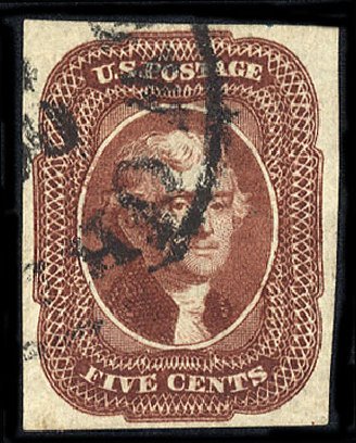 US Stamps Values Scott Catalogue 12: 5c 1856 Jefferson. Cherrystone Auctions, May 2008, Sale 200805, Lot 41