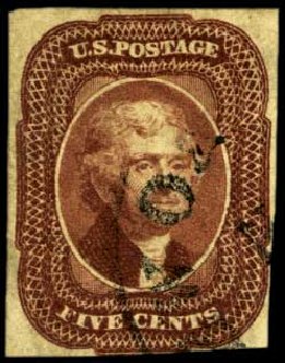 Values of US Stamps Scott Catalog 12 - 1856 5c Jefferson. Harmer-Schau Auction Galleries, Feb 2012, Sale 92, Lot 801