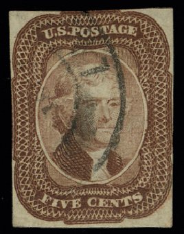 US Stamps Values Scott Catalog #12: 1856 5c Jefferson. H.R. Harmer, May 2014, Sale 3005, Lot 1041