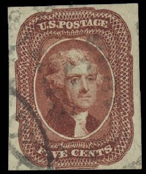 Values of US Stamps Scott Cat. #12 - 1856 5c Jefferson. Daniel Kelleher Auctions, Oct 2012, Sale 632, Lot 941