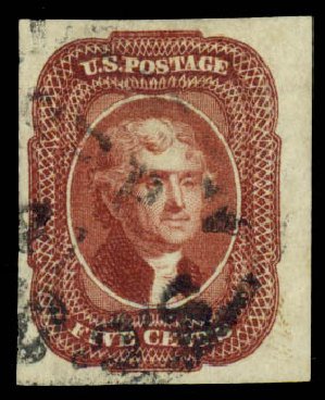 Cost of US Stamps Scott Catalog #12 - 1856 5c Jefferson. Daniel Kelleher Auctions, Sep 2013, Sale 639, Lot 3121