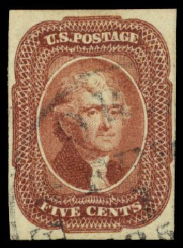 Cost of US Stamps Scott Cat. 12: 5c 1856 Jefferson. Daniel Kelleher Auctions, Dec 2013, Sale 640, Lot 41