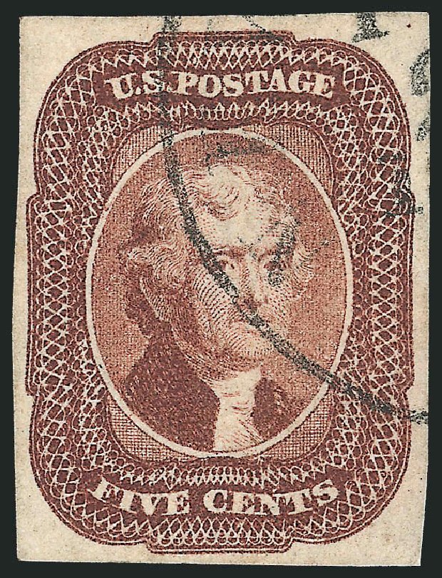 Values of US Stamp Scott Cat. #12: 5c 1856 Jefferson. Robert Siegel Auction Galleries, Oct 2011, Sale 1014, Lot 1061