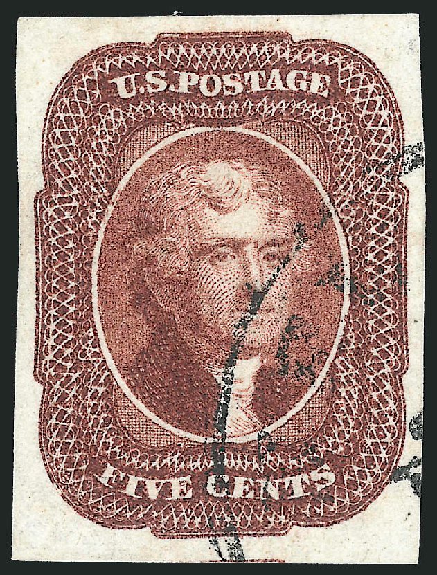 US Stamp Values Scott Catalog 12: 1856 5c Jefferson. Robert Siegel Auction Galleries, Jul 2013, Sale 1050, Lot 111