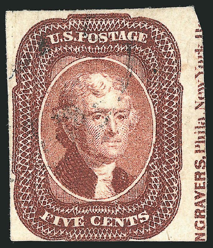 US Stamps Values Scott Catalog 12: 1856 5c Jefferson. Robert Siegel Auction Galleries, Mar 2014, Sale 1067, Lot 891