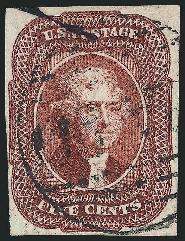 US Stamps Values Scott Catalog # 12 - 5c 1856 Jefferson. Robert Siegel Auction Galleries, Jul 2014, Sale 1077, Lot 51