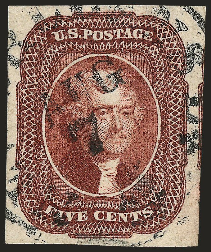 Values of US Stamps Scott Catalogue 12: 1856 5c Jefferson. Robert Siegel Auction Galleries, Oct 2008, Sale 963, Lot 201