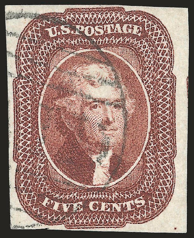 US Stamps Value Scott Cat. # 12: 1856 5c Jefferson. Robert Siegel Auction Galleries, Jun 2009, Sale 975, Lot 1141