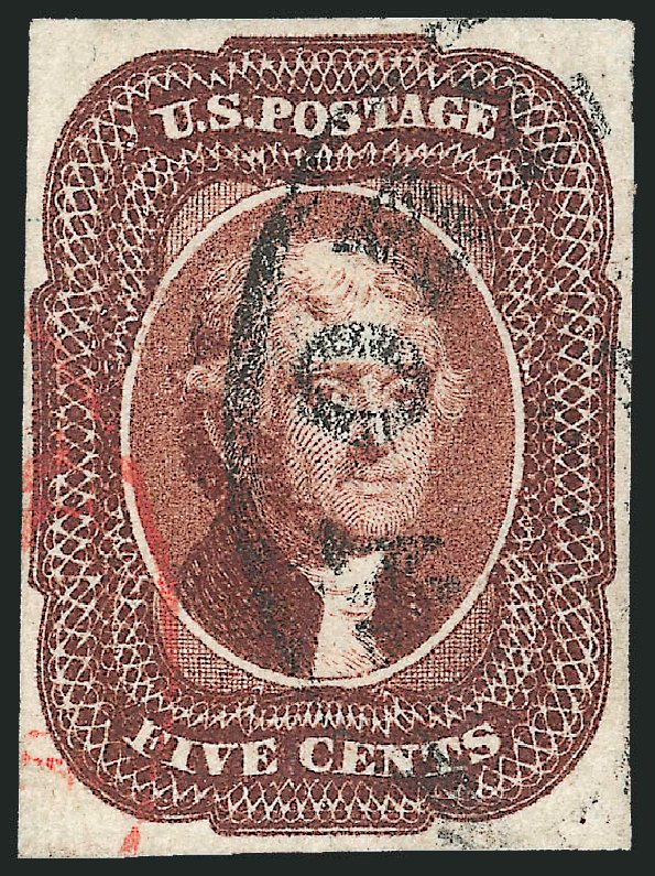 US Stamps Prices Scott Catalog 12: 5c 1856 Jefferson. Robert Siegel Auction Galleries, Oct 2010, Sale 997, Lot 5171