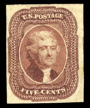 Value of US Stamps Scott Catalogue #12 - 1856 5c Jefferson. Cherrystone Auctions, Mar 2008, Sale 200803, Lot 44