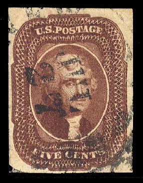 Value of US Stamp Scott Catalogue 12: 5c 1856 Jefferson. Cherrystone Auctions, Mar 2009, Sale 200903, Lot 24
