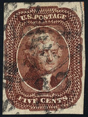 US Stamp Prices Scott #12 - 1856 5c Jefferson. Cherrystone Auctions, Apr 2012, Sale 201204, Lot 24