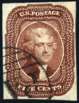 Cost of US Stamps Scott Catalog 12: 5c 1856 Jefferson. Harmer-Schau Auction Galleries, Jun 2008, Sale 78, Lot 1244