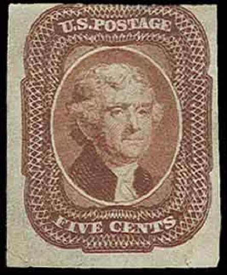 US Stamp Prices Scott Cat. #12: 1856 5c Jefferson. H.R. Harmer, Nov 2013, Sale 3004, Lot 1034