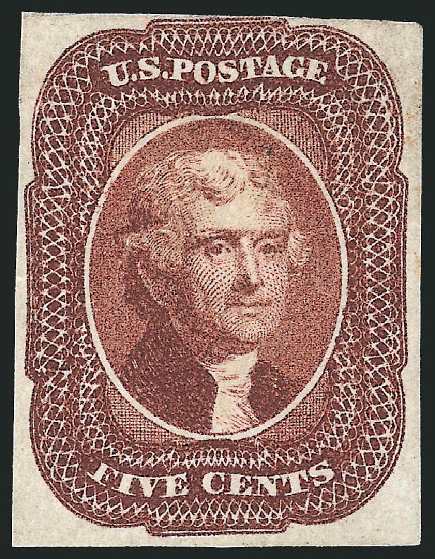 US Stamps Prices Scott Cat. #12: 5c 1856 Jefferson. Robert Siegel Auction Galleries, Mar 2012, Sale 1021, Lot 134