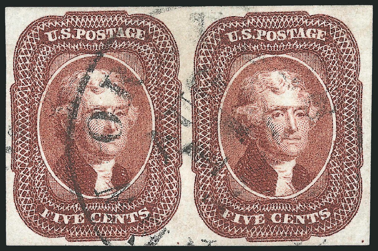 US Stamps Values Scott Catalog #12 - 1856 5c Jefferson. Robert Siegel Auction Galleries, Oct 2012, Sale 1032, Lot 3044