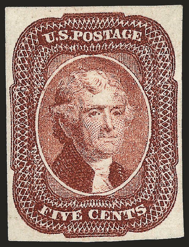 US Stamp Price Scott Cat. # 12: 1856 5c Jefferson. Robert Siegel Auction Galleries, Oct 2008, Sale 963, Lot 194