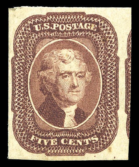 US Stamp Prices Scott Catalog 12: 1856 5c Jefferson. Matthew Bennett International, Sep 2012, Sale 345, Lot 25