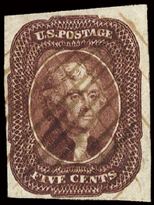Values of US Stamp Scott Catalog #12: 5c 1856 Jefferson. Cherrystone Auctions, Mar 2009, Sale 200903, Lot 25