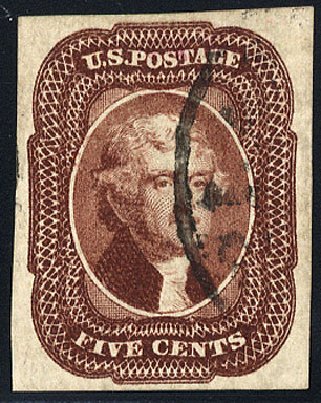 US Stamps Value Scott 12: 1856 5c Jefferson. Cherrystone Auctions, Jan 2010, Sale 201001, Lot 25