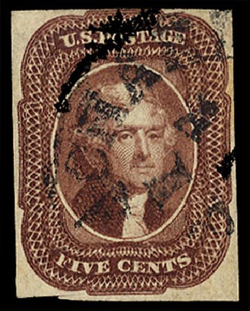 Values of US Stamp Scott #12 - 1856 5c Jefferson. Cherrystone Auctions, Apr 2012, Sale 201204, Lot 25