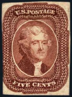 US Stamp Value Scott Catalog #12 - 5c 1856 Jefferson. Harmer-Schau Auction Galleries, Aug 2014, Sale 102, Lot 1645