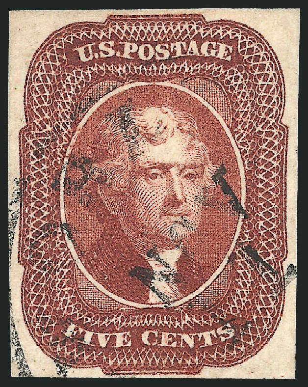 US Stamp Values Scott Cat. #12: 1856 5c Jefferson. Robert Siegel Auction Galleries, Mar 2012, Sale 1021, Lot 135
