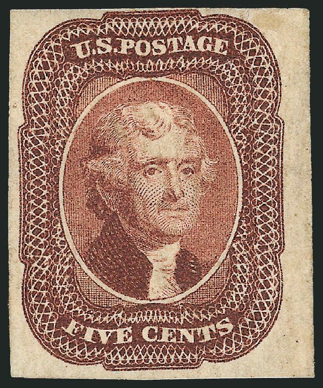 Values of US Stamps Scott Catalog 12 - 1856 5c Jefferson. Robert Siegel Auction Galleries, Nov 2013, Sale 1057, Lot 565