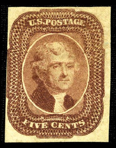 Value of US Stamp Scott Catalogue # 12: 1856 5c Jefferson. Matthew Bennett International, Feb 2012, Sale 340, Lot 82
