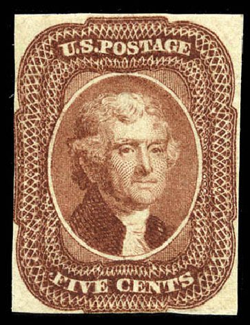 US Stamp Prices Scott #12: 1856 5c Jefferson. Matthew Bennett International, Feb 2012, Sale 340, Lot 83