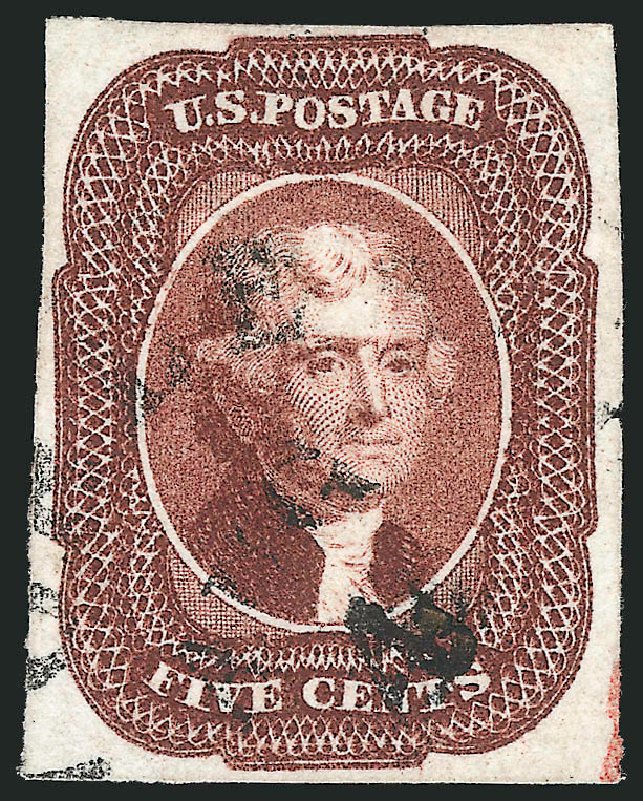 US Stamps Values Scott Catalog # 12 - 5c 1856 Jefferson. Robert Siegel Auction Galleries, Mar 2014, Sale 1067, Lot 893