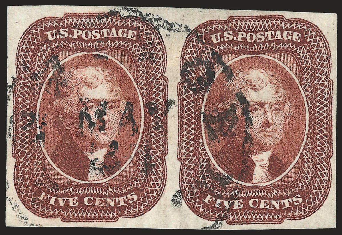 US Stamp Values Scott Catalog #12 - 1856 5c Jefferson. Robert Siegel Auction Galleries, Sep 2009, Sale 976, Lot 1163