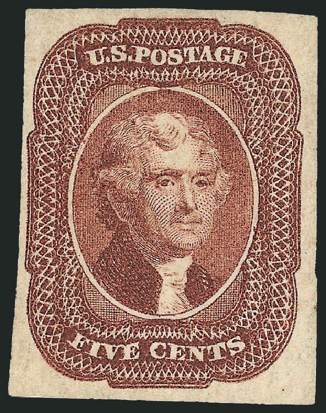 US Stamps Prices Scott Cat. 12 - 1856 5c Jefferson. Robert Siegel Auction Galleries, Oct 2010, Sale 997, Lot 5163
