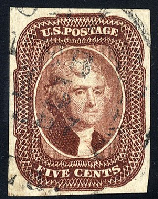Value of US Stamp Scott Cat. 12: 5c 1856 Jefferson. Cherrystone Auctions, Jan 2010, Sale 201001, Lot 26