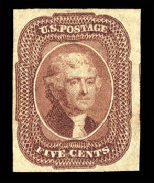 US Stamps Prices Scott Catalogue # 12: 5c 1856 Jefferson. Cherrystone Auctions, Jun 2012, Sale 201206, Lot 16