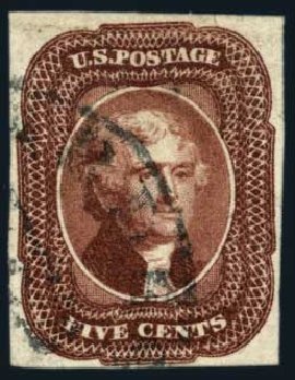 Cost of US Stamps Scott Catalogue # 12: 1856 5c Jefferson. Harmer-Schau Auction Galleries, Aug 2014, Sale 102, Lot 1646
