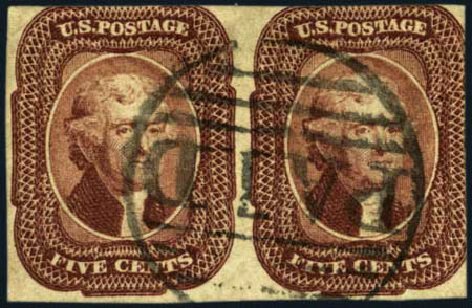 Values of US Stamp Scott Catalog #12 - 1856 5c Jefferson. Harmer-Schau Auction Galleries, Aug 2012, Sale 94, Lot 1006