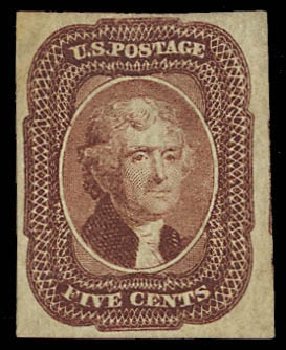 Cost of US Stamps Scott Cat. # 12 - 1856 5c Jefferson. Daniel Kelleher Auctions, Aug 2012, Sale 631, Lot 676