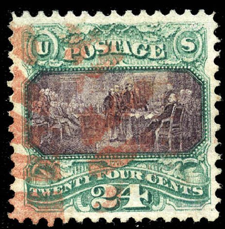 Value of US Stamps Scott Catalog #120 - 1869 24c Pictorial Declaration. Matthew Bennett International, Sep 2011, Sale 338, Lot 1797