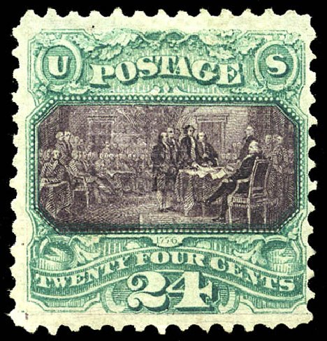 US Stamp Values Scott Cat. 120: 1869 24c Pictorial Declaration. Matthew Bennett International, May 2014, Sale 350, Lot 217