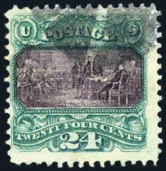 US Stamps Value Scott Catalog 120: 1869 24c Pictorial Declaration. Harmer-Schau Auction Galleries, Feb 2009, Sale 80, Lot 1147