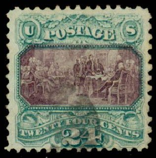 US Stamps Values Scott Catalogue # 120 - 24c 1869 Pictorial Declaration. Daniel Kelleher Auctions, Sep 2013, Sale 639, Lot 3227